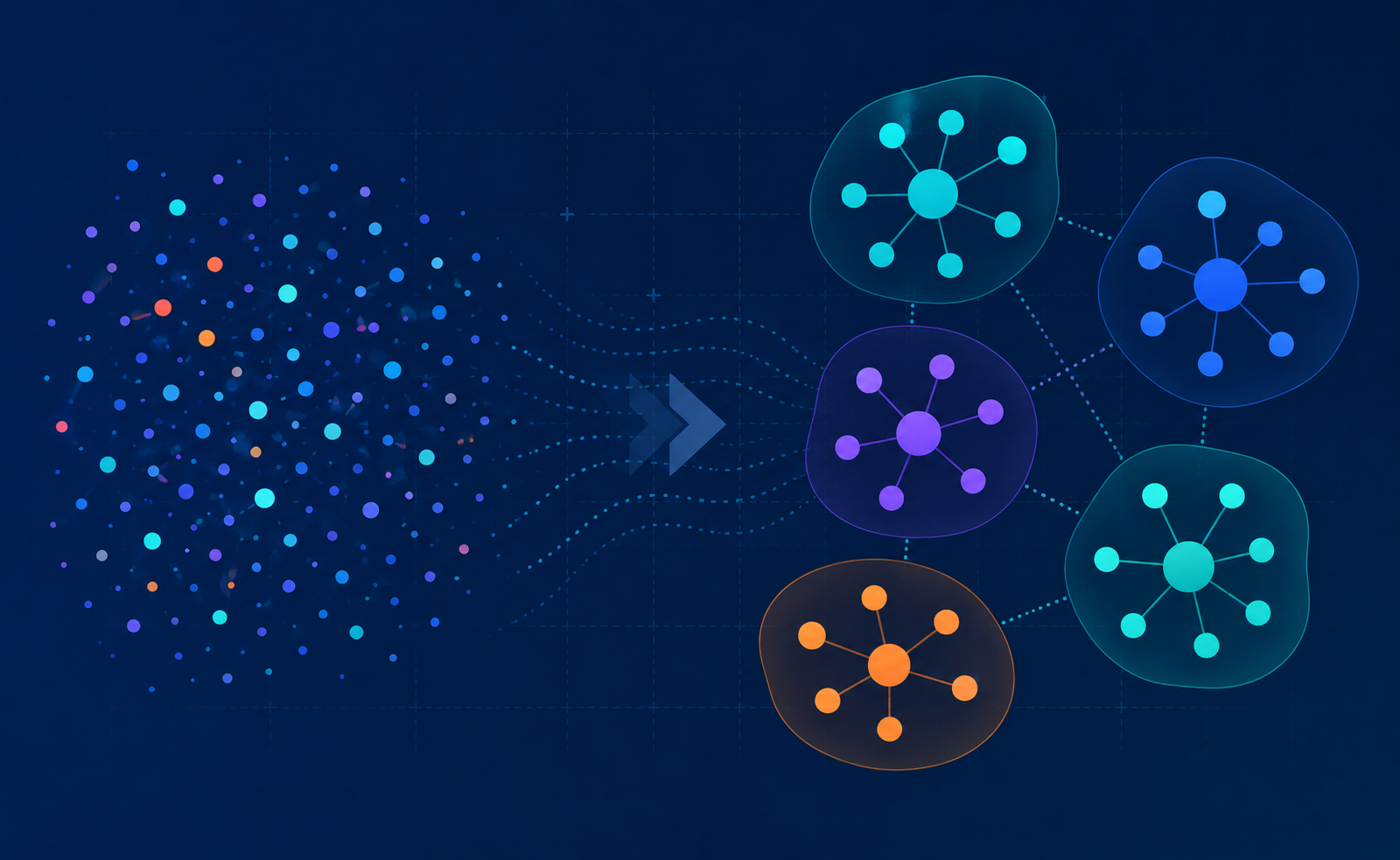 Illustration of automated SEO keyword clustering grouping search terms by intent